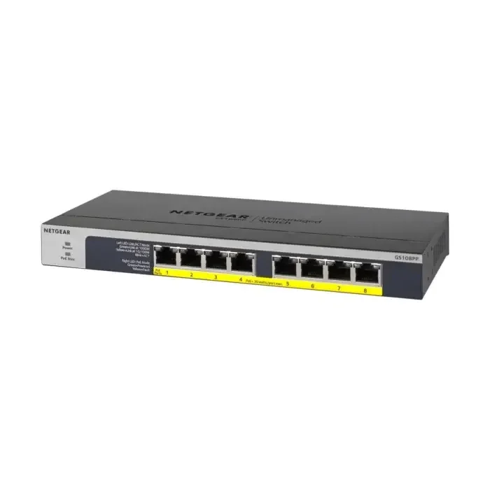 NETGEAR GS108PP – 8-Port Gigabit Ethernet Unmanaged Switch W/POE/POE+