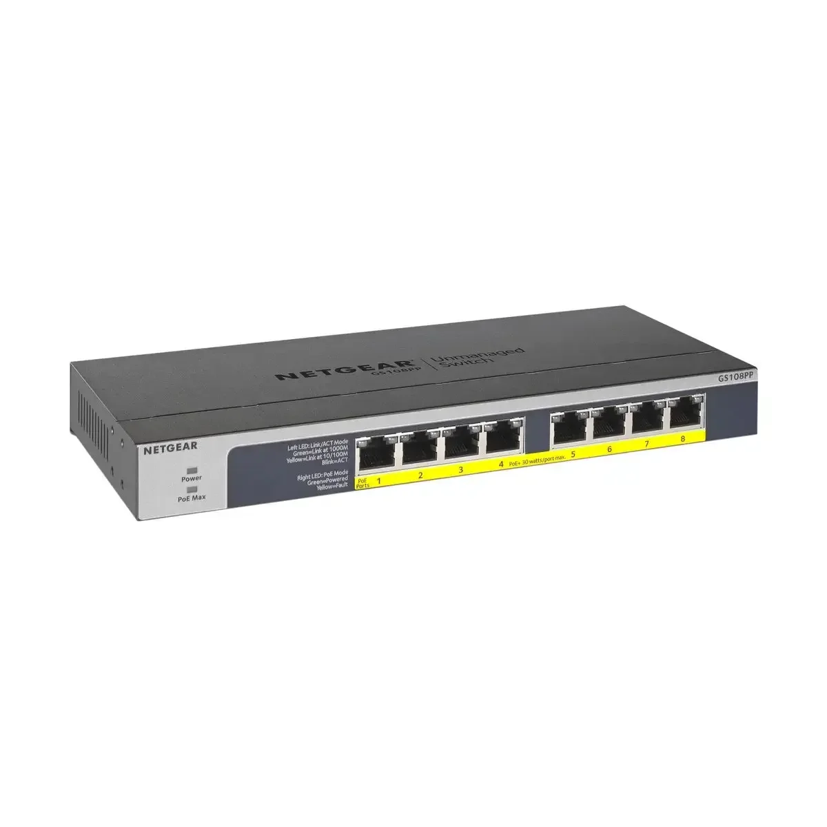 NETGEAR GS108PP – 8-Port Gigabit Ethernet Unmanaged Switch W/POE/POE+