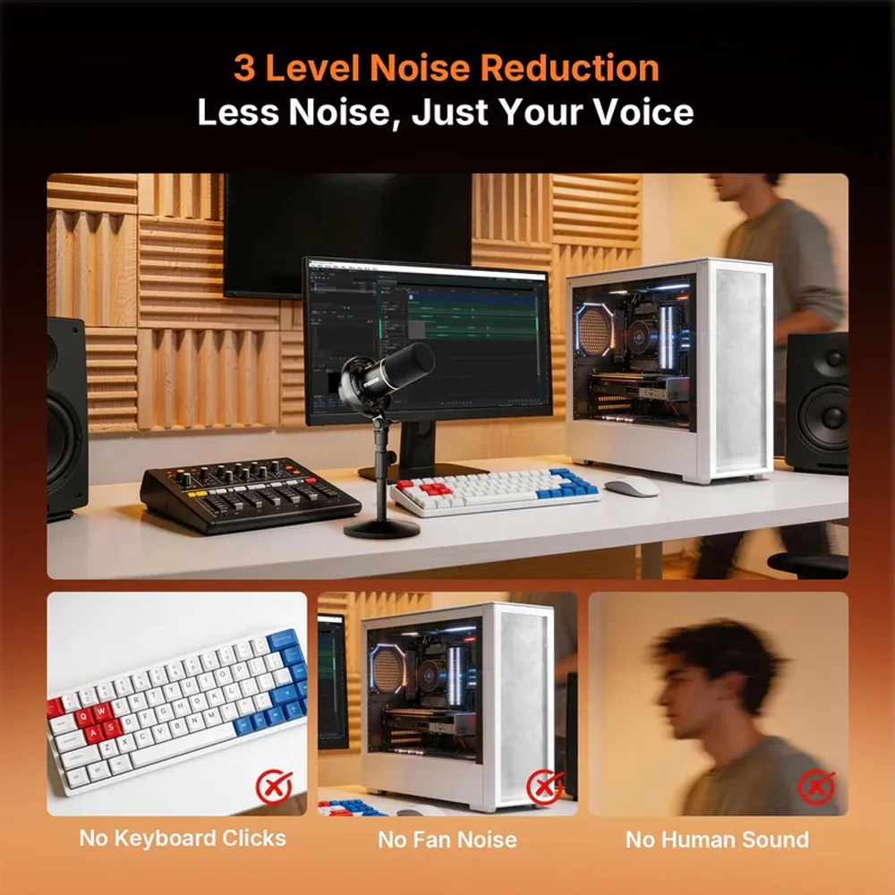 MAONO PD200W Hibrit Podcast Mikrofonu (Masaüstü Stand Dahil)