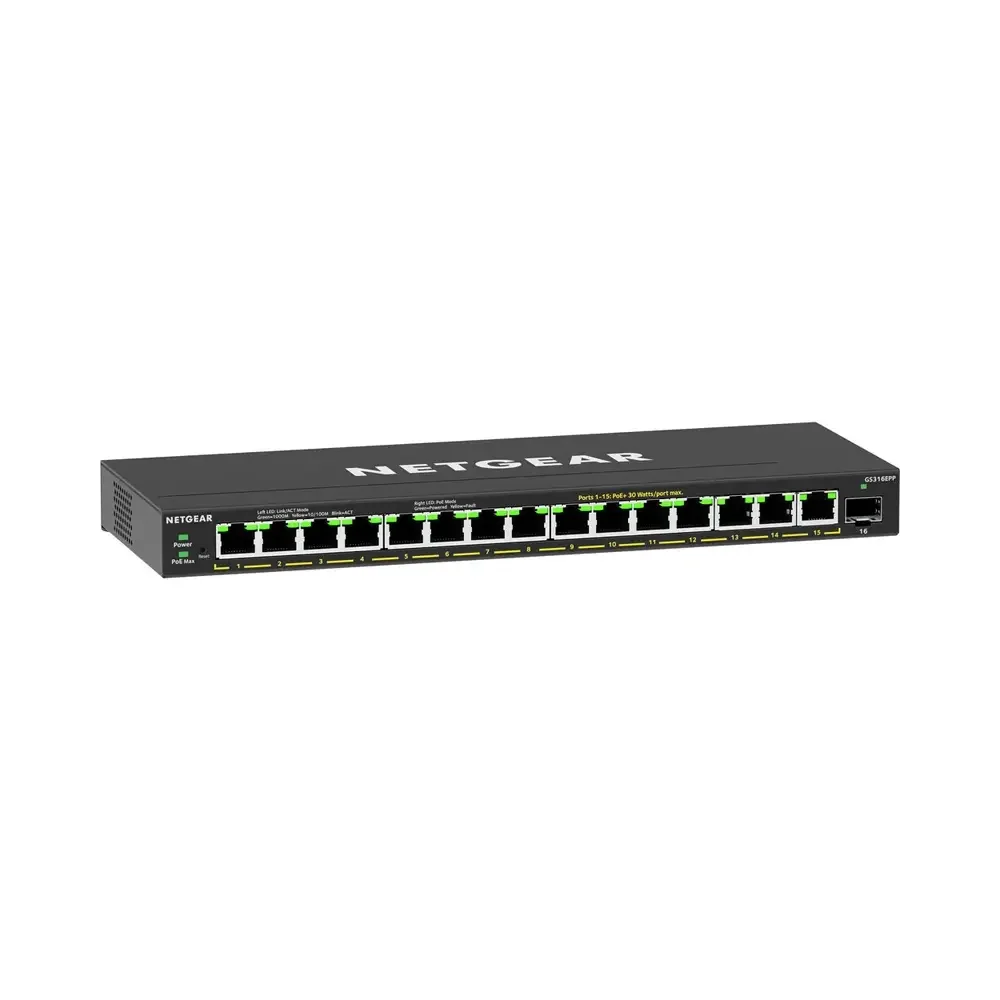 NETGEAR GS316EPP – 16PT GE Smart Switch W/ HI-PWR POE+