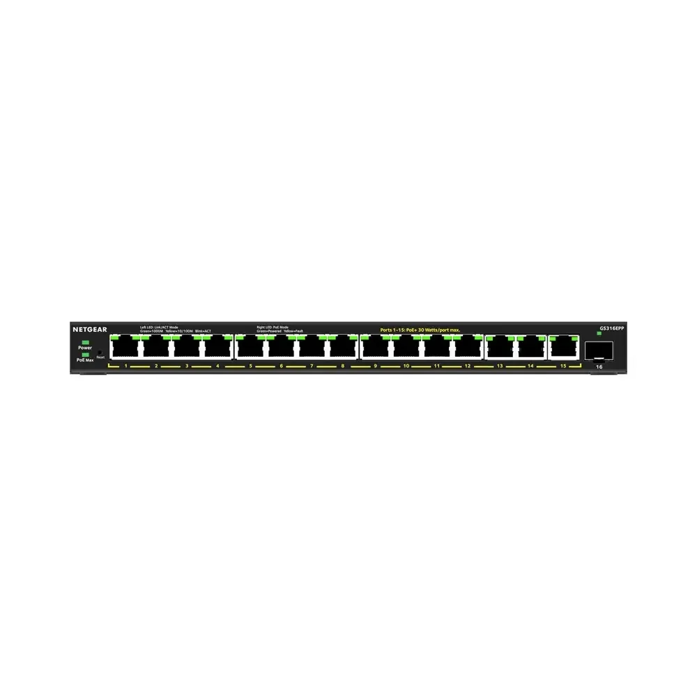NETGEAR GS316EPP – 16PT GE Smart Switch W/ HI-PWR POE+