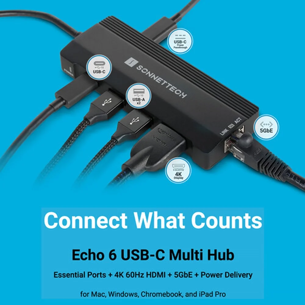 Sonnet Echo 6 USB-C 5GbE Multi Hub
