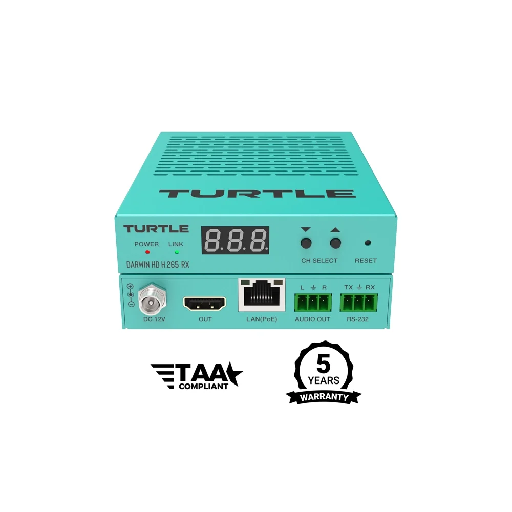 Turtle DARWIN HD H.265 RX; HDMI 1080p60 4:4:4 AV over IP Receiver
