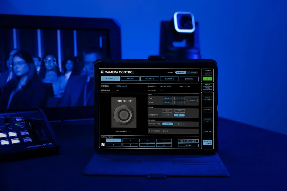 Roland V-1-4K - PTZ kameralar ve farklı operatör arayüzleri için kontrol seçenekleri