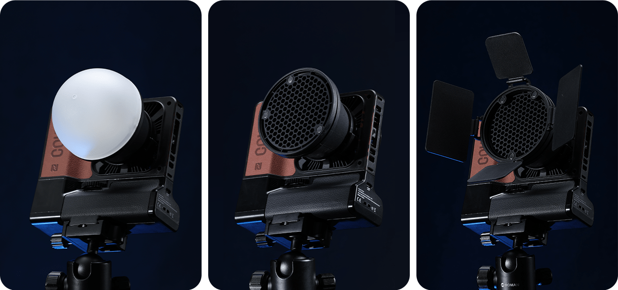 COLBOR Wonder Kit has magnetic dome, honeycomb grid, and barn door to attach to the reflector.